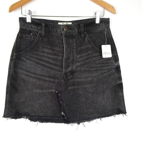 We The Free Dresses & Skirts - Free People Denim Mini Skirt Size 28 Black Button Fly Brea Boho Raw Hem